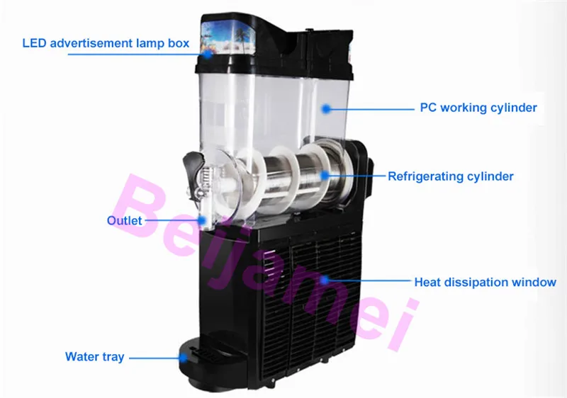 BEIJAMEI 눈 녹는 슬러시 만드는 기계 한 탱크 차가운 음료 슬러시 기계 상업 스무디 메이커
