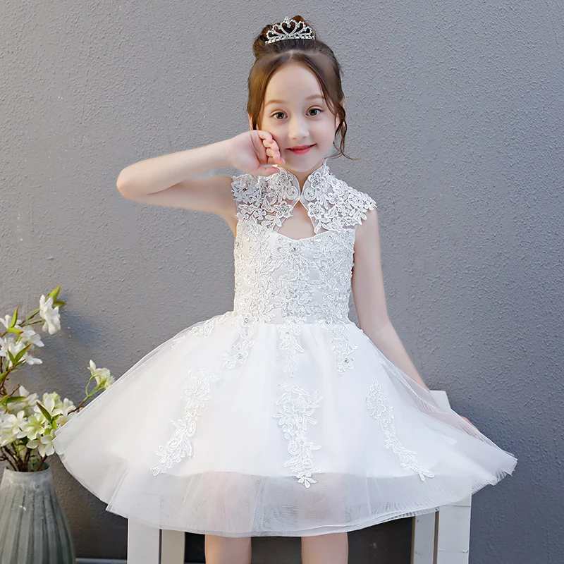 

Elegant Sequin Girl Party Dress Flower Girl Dresses For Wedding Beaded Lace Girl Birthday Dress White Tulle Girl Pageant Dresses