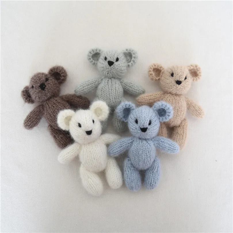 Knit Teddy Bear Toy Photo Prop Small Hand-knitted Bunny Toy Crochet Mohair animal doll  Newborn photography  prop