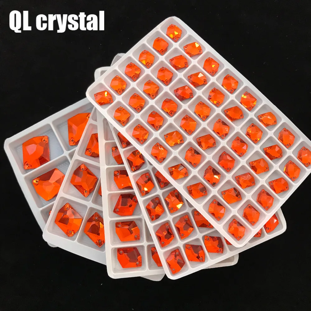 ALL Size Orange Red  Special-shaped Sew on Crystal Rhinestone Flatback for wedding Dress DIY clothes shoes bags accessories