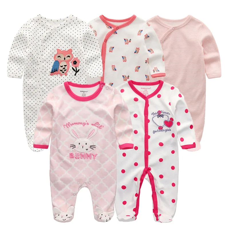 Desenhos animados do bebê algodão pé macacão, bebê Coverall, roupas de meninas, crianças, 5 pcs por lote, primavera