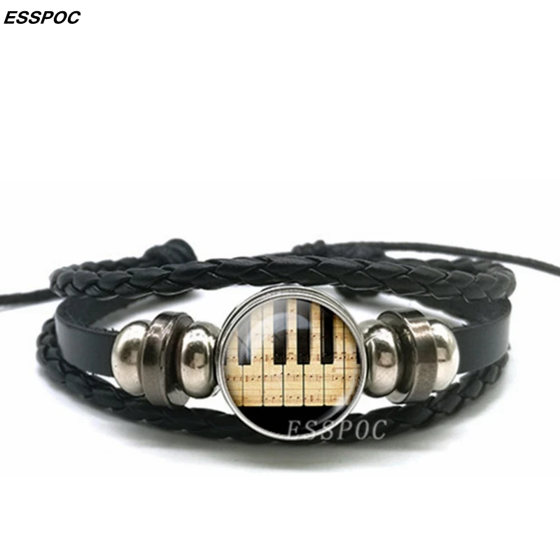 Piano Keyboard Buckle Bracelet Multi-layer Leather Bracelet Bangle Men Women Fashion Handmade Jewelry Music Teacher Lover\'s Gift