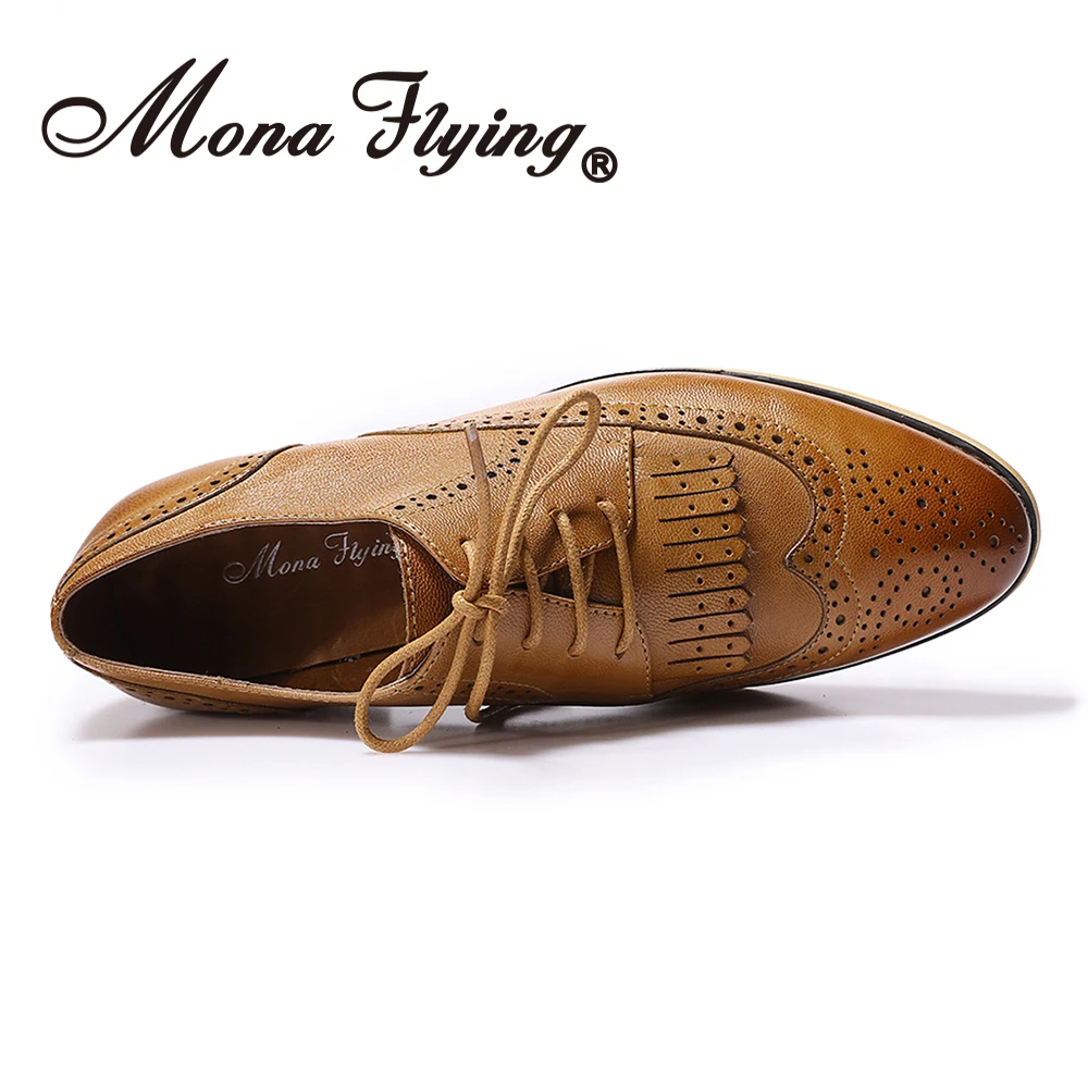 Mona Flying Oxford da donna con punta alare Scarpe brogue derby traforate in pelle fatte a mano Scarpe casual piatte stringate per donna B098-2