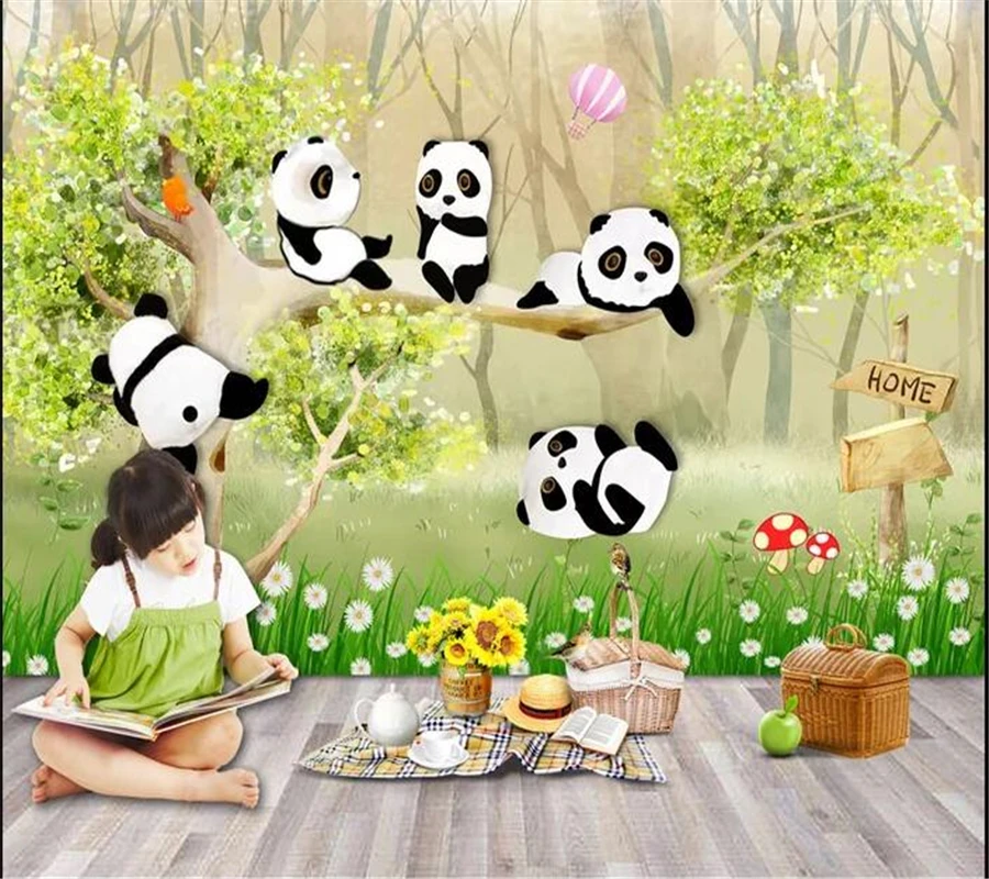 wellyu Custom wallpaper papel de parede Cute cartoon hand-painted little panda children's room wallpaper children's wallpaper