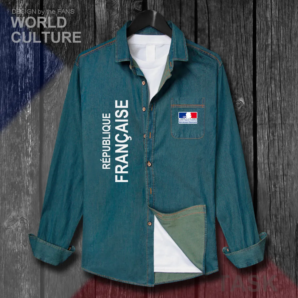 France French Republic FRA FR Jacket Men Clothes Autumn Long Sleeve Cowboy Coat Fashion Turn-down Collar Jeans Shirt Tops New 20