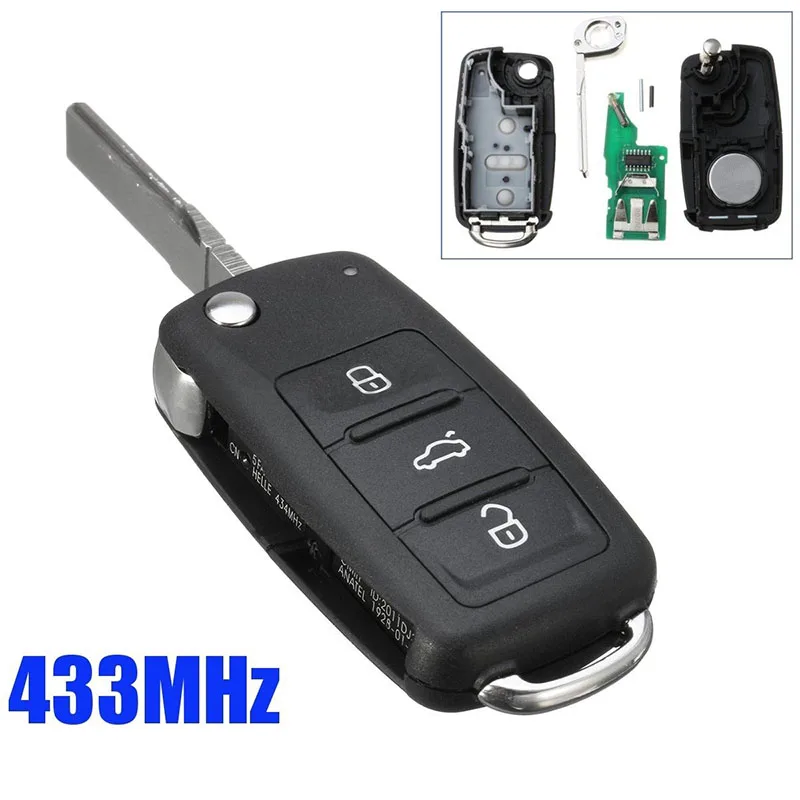 1pcs 3 Button Folding Flip Remote Key 433MHz ID48 Chip For V-W 2010-UP 5K0837202AD