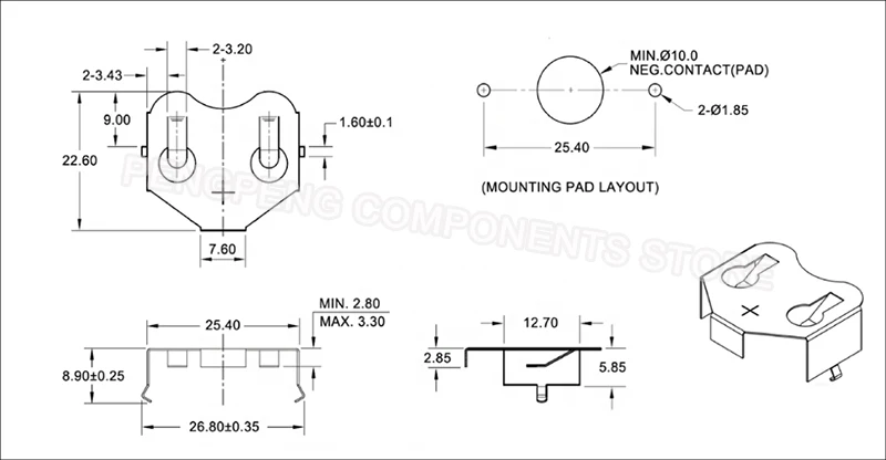 5pcs/lot Replacement Of BK-880 Precsion Stamping THM Coin Cell CR2450 Battery Holder, CR2450 Battery Retainer