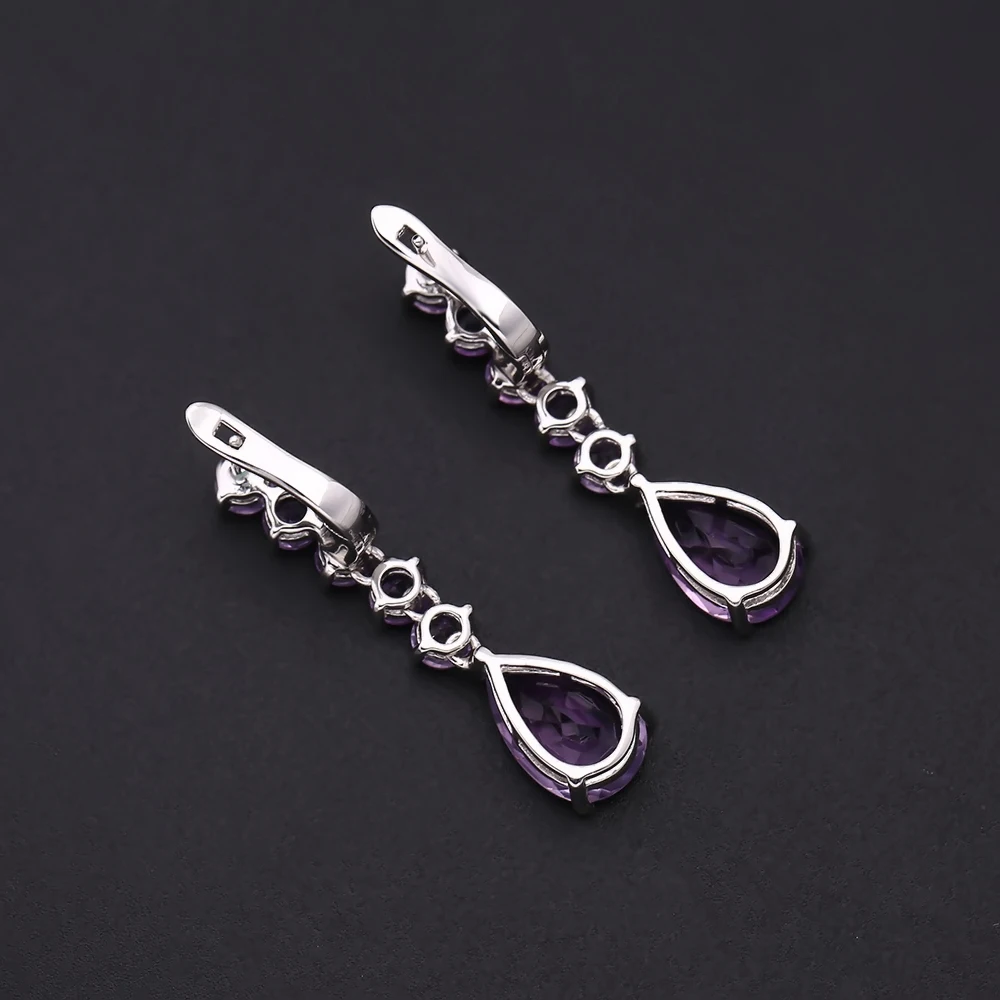 Gem\'s Ballet 8.91Ct Natural Amethyst Vintage Long Earrings 925 Sterling Silver Gemstone Drop Earrings For Women Fine Jewelry