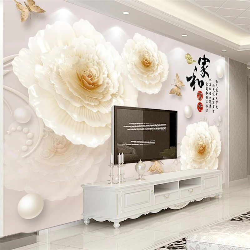 

wellyu papel de parede papier peint Custom wallpaper 3D Stereo Jewelry Peony Duo House and the wealthy TV backdrop