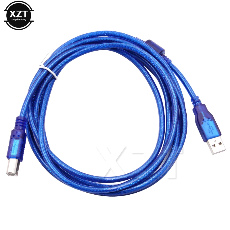 Gorąca sprzedaż Kabel USB 2.0 do drukarki typu A męski do typu B męski Podwójne ekranowanie Wysoka prędkość Przezroczysty niebieski o długości 0,3 m, 1,5 m, 3 m 5 m (około)