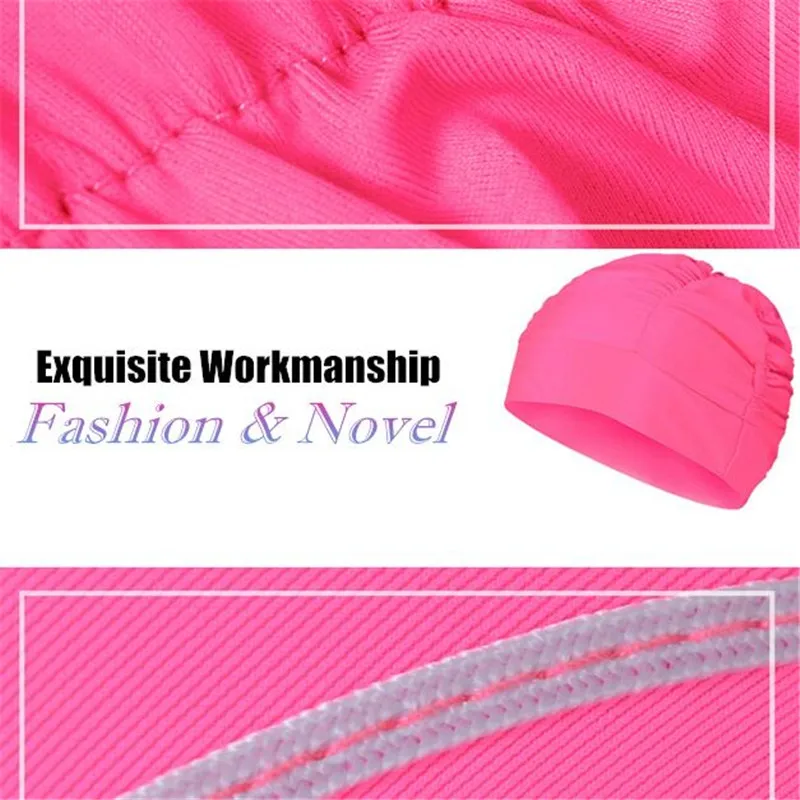 Women Profession Long Hair Ear Protection Swimming Caps,Sports Swim Pool SPA Beach Hat,Teen Girls High Elastic Pleats Swim Cap