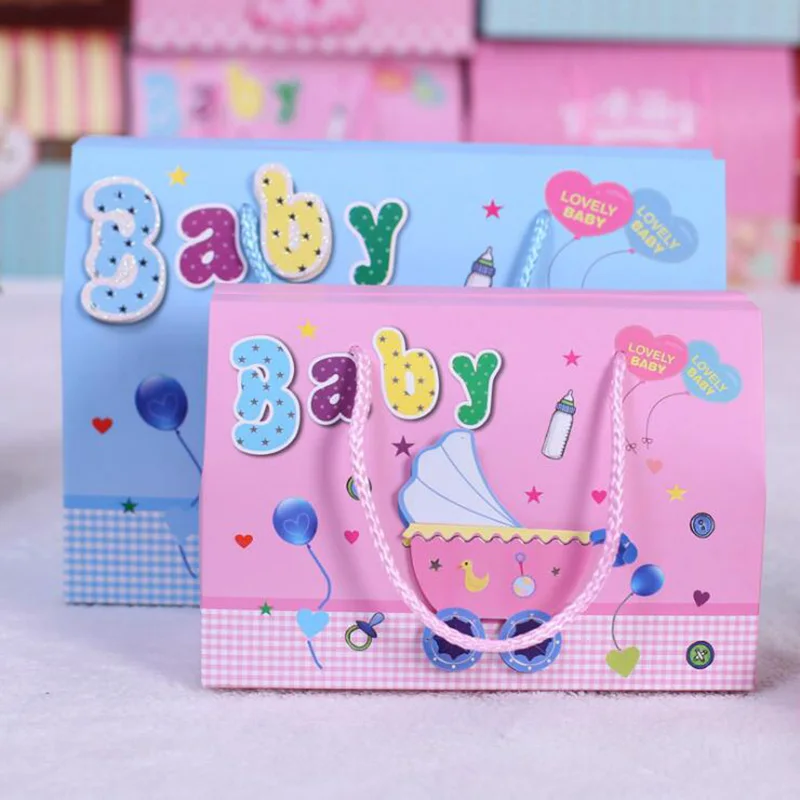 10pcs New Big Size handbag Baby Boy Girl Paper Gift Bag Baby Shower Candy Box Birthday Party Decorations Kids Gift Favor Package