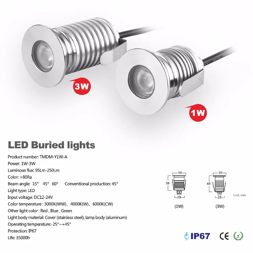 Ledes Földalatti ligh DC12-24V inground ligh IP67 Vízhatlan esőköpény Esedékes Lépcsőfok ligh Fedélzet Villanyégő 1W 3W  Ülésterem falra Reflektorfény