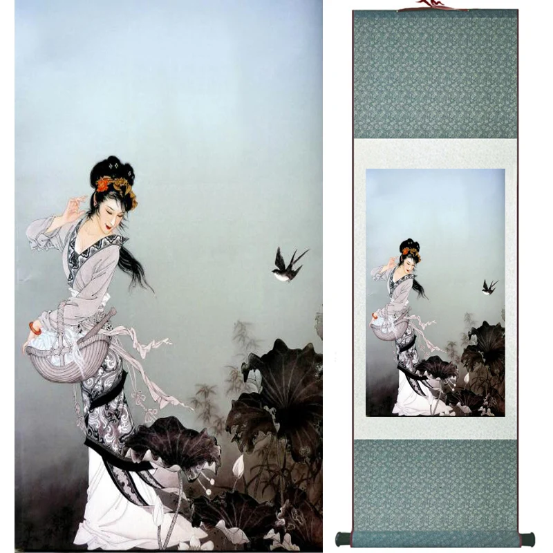 Beauty girl Traditional Chinese art painting Silk scroll painting  Chinese wash painting  LTW17111002