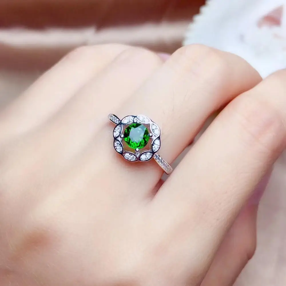 

New store welfare natural diopside ring wholesale 925 silver Siberia emerald color positive