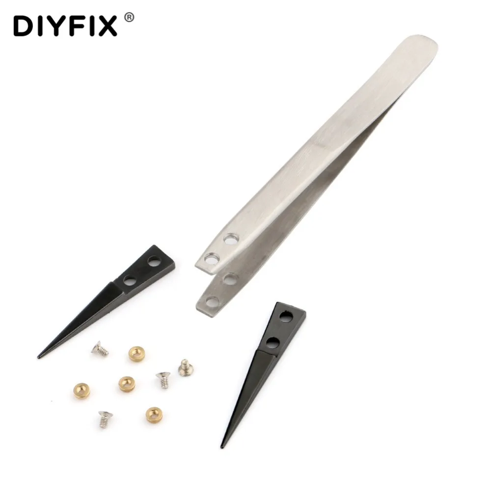 DIYFIX Anti-static E-Cigarette Ceramic Tweezers with Curved & Straight Tips ESD Forceps for Phone Repair BGA Work DIY Tools Kit