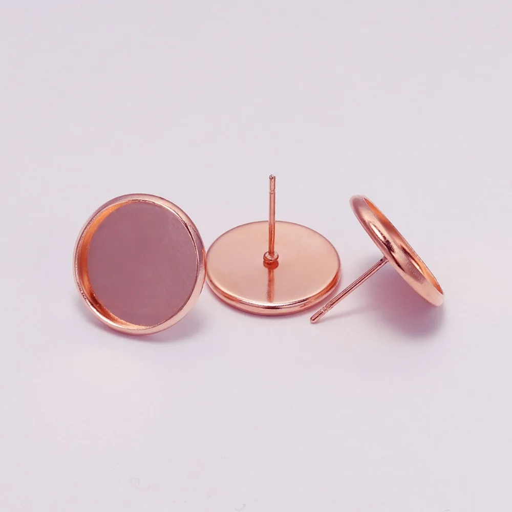 20-50pcs/lot 8 10 12 14 16 mm Gold Silve Plated Ear Stud /Earrings Cabochon Cameo Setting Blank base Vintage Diy Jewelry Making