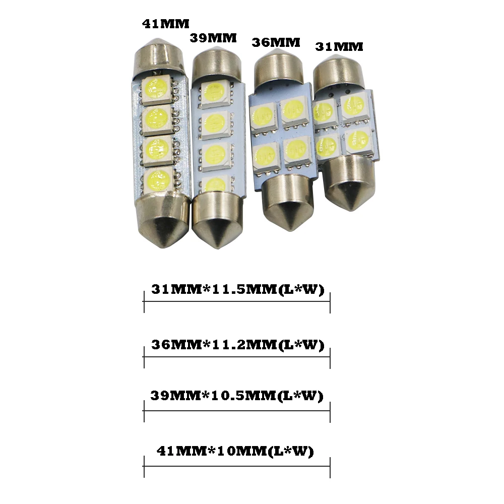 YSY 100pcs White 31 36 39 41mm 5050 SMD 4 LED Bulb DC12V Car Auto C5W Interior Dome Reading Lights Lamp Festoon