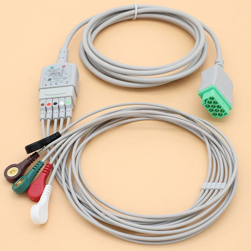 

11P 5 lead ECG EKG trunk cable and leadwire for GE-Marquette Patient ECG EKG Dash PRO/Eagle/Solar/Tram systems.,AHA/IEC.