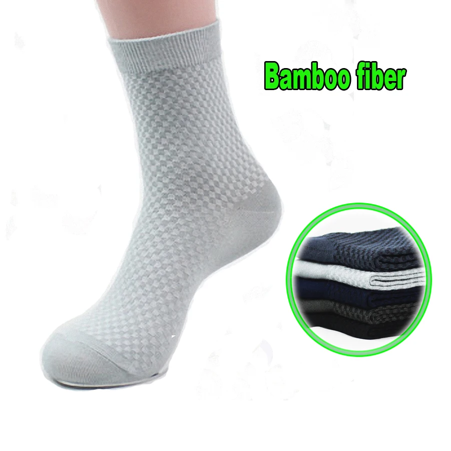 

10PCS=5 pairs bamboo fiber Calcetines de hombre double needle small square business Dress Crew socks for Men