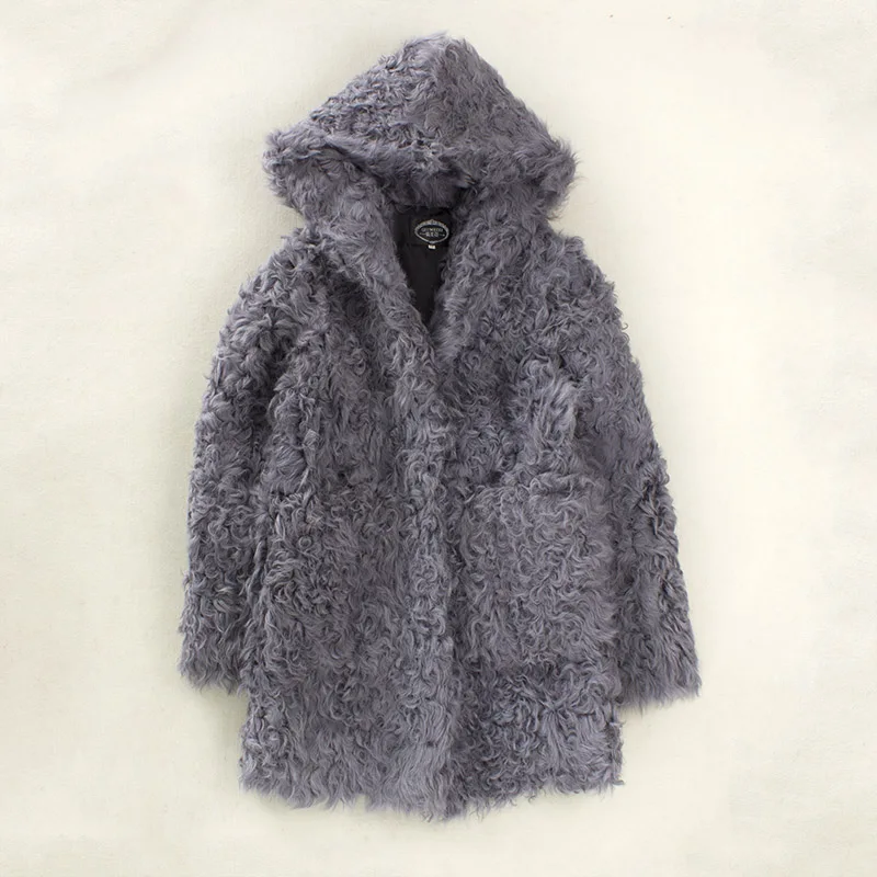 Cappotto lungo da donna in agnello Cappotto in pelliccia di agnello con cappuccio parka con pelliccia naturale per donna moda invernale 2018 Tasca cappotto oversize