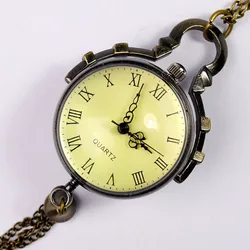 6035   Fashion Unique Earth Shape Glass Beads Design Pocket Watch Chain Bronze Roman Classic Dial Quartz