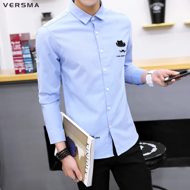 Camicia da uomo Casual VERSMA camicie eleganti da uomo a maniche lunghe camicia da uomo nera sociale Slim Fit camicia di qualità taglie forti Camisas Masculina