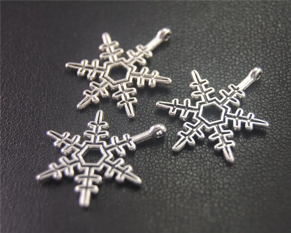 30pcs  Silver Color Christmas Snowflake Charm Pendant DIY Necklace Bracelet Bangle Findings 23X17mm A2006