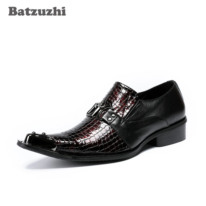 

Italian Brand New Zapatos Hombre Men Shoes Pointed Metal Toe Men Leather Dress Shoes Oxford Shoes Men for Runway and Party, US12