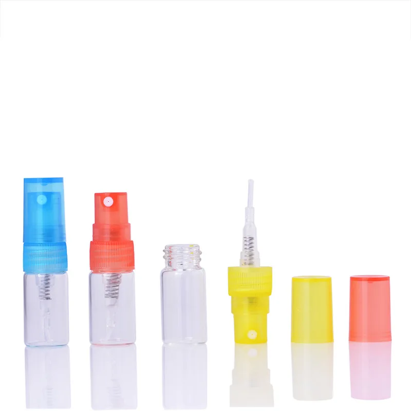 

50pc/lot 2ML Clear Refillable Mini Empty Small Glass Perfume Bottle Atomizer Parfum Sample Travel Bottle With multicolor Spray