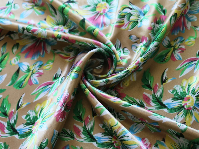 Soft Satin Fabric For Shirt Vintage Floral Charmeuse Polyester Meter