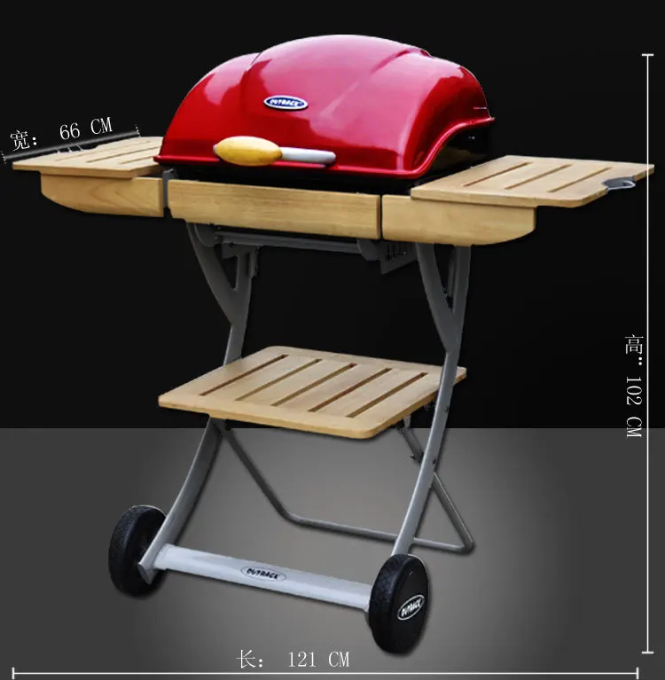 Mobile Household Folding Barbecue Grill, Charcoal Bbq Pits, Commercial Outdoor Garden Barbecue Cart