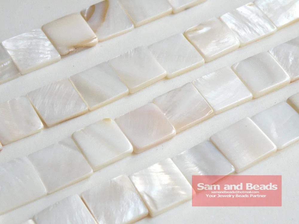 Wholesale 15x15x3mm White Natural Mother of Pearl Shell Square Beads Approx 39CM Per Strand