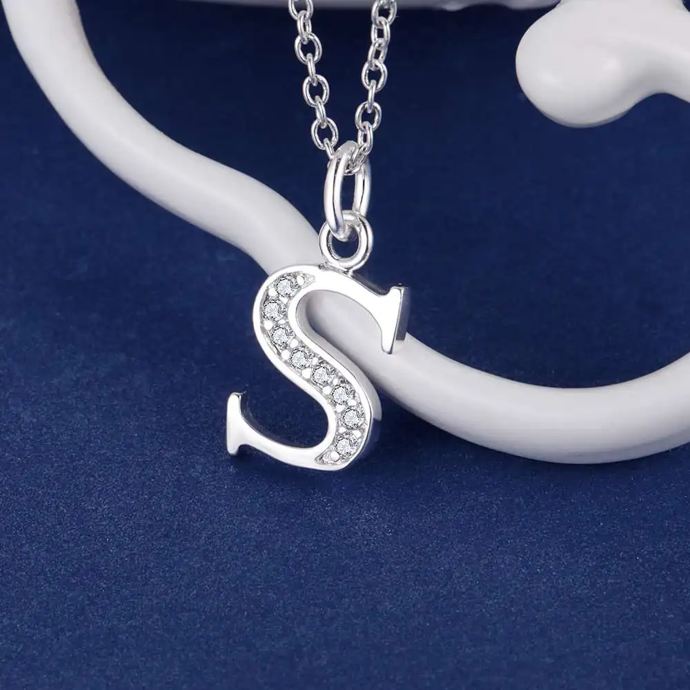 Wholesale Charm 925 Sterling Silver Color Pendants For Women Fashion Jewelry Necklace for Girl Lady Party Gifts Letter S AN225
