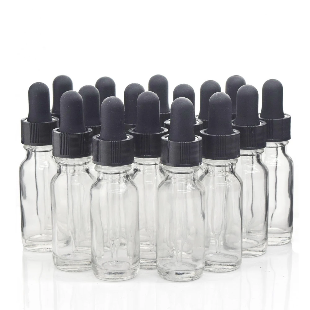 16pcs 1/2 Oz Empty 15ml Clear Glass Dropper Bottle With Glass Eye Droppers For Essential Oils Aromatherapy e Liquid Cigarettes