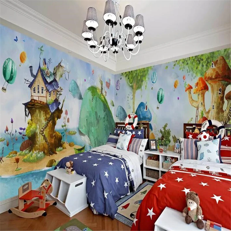 wellyu  Custom wallpaper  Hand-painted fantasy forest sea whale house children full house backdrop  wall papers home decor