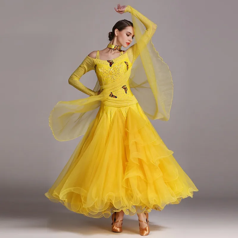 Butterfly Decoration Big Seing Standard Social Dress Ballroom Dance Competition Dress Viennese Waltz Dress Women Dance Costumes