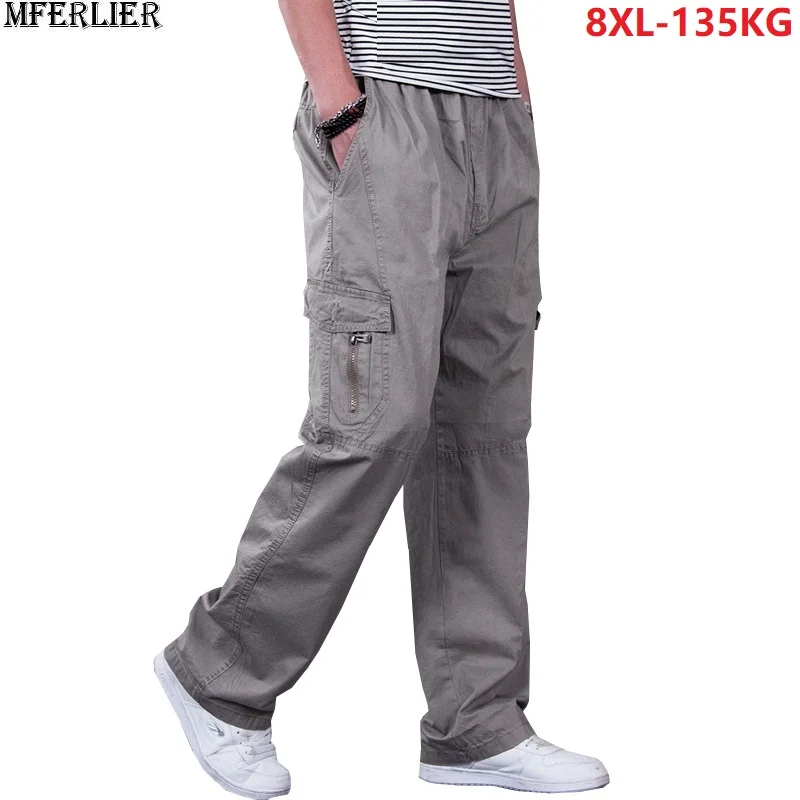 

spring summr Men army green cargo pants pockets style pants man out door Straight pants big size 6XL 7XL 8XL trousers