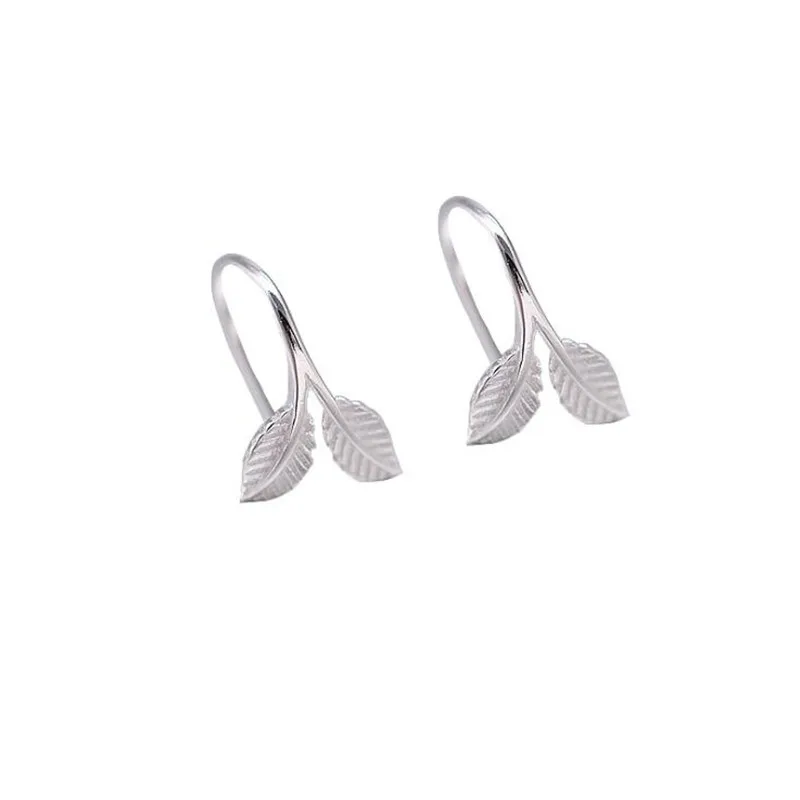 Creative Fashion Sweet Spring Fresh 925 Sterling Silver Jewelry Beautiful Leaves Germination Hook Women Dangle Earrings E294