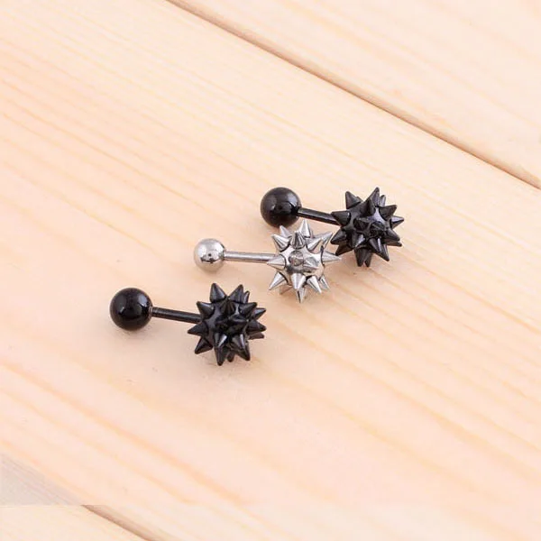 Zwart Zilver Kleur Roestvrij Staal Dame Heren Punk Spike Klinknagel Schroef Bal Oorbellen Stud 2 stuks