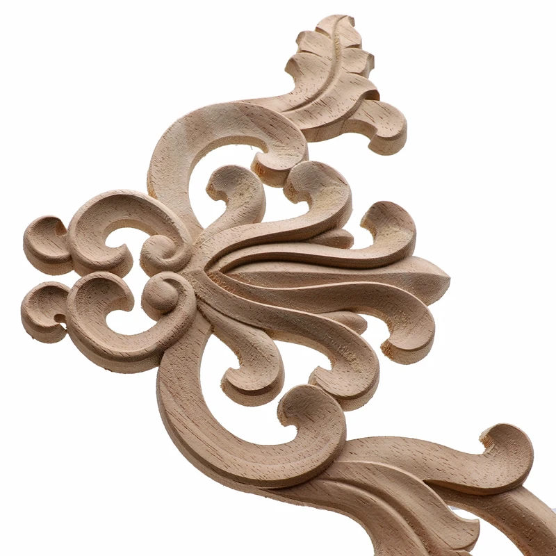 Wood Carved Corner Onlay Applique Frame Door Decorate Wall Doors Furniture Decorative Modern 20X10CM Figurines Wooden Miniatures