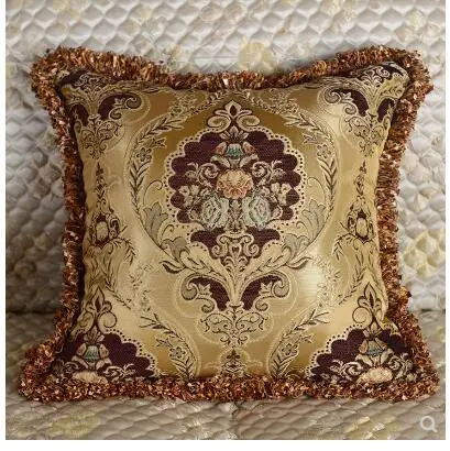 Baroque jacquard cushion cover tassel fringes pillowcase waist pillow cover sofa decor
