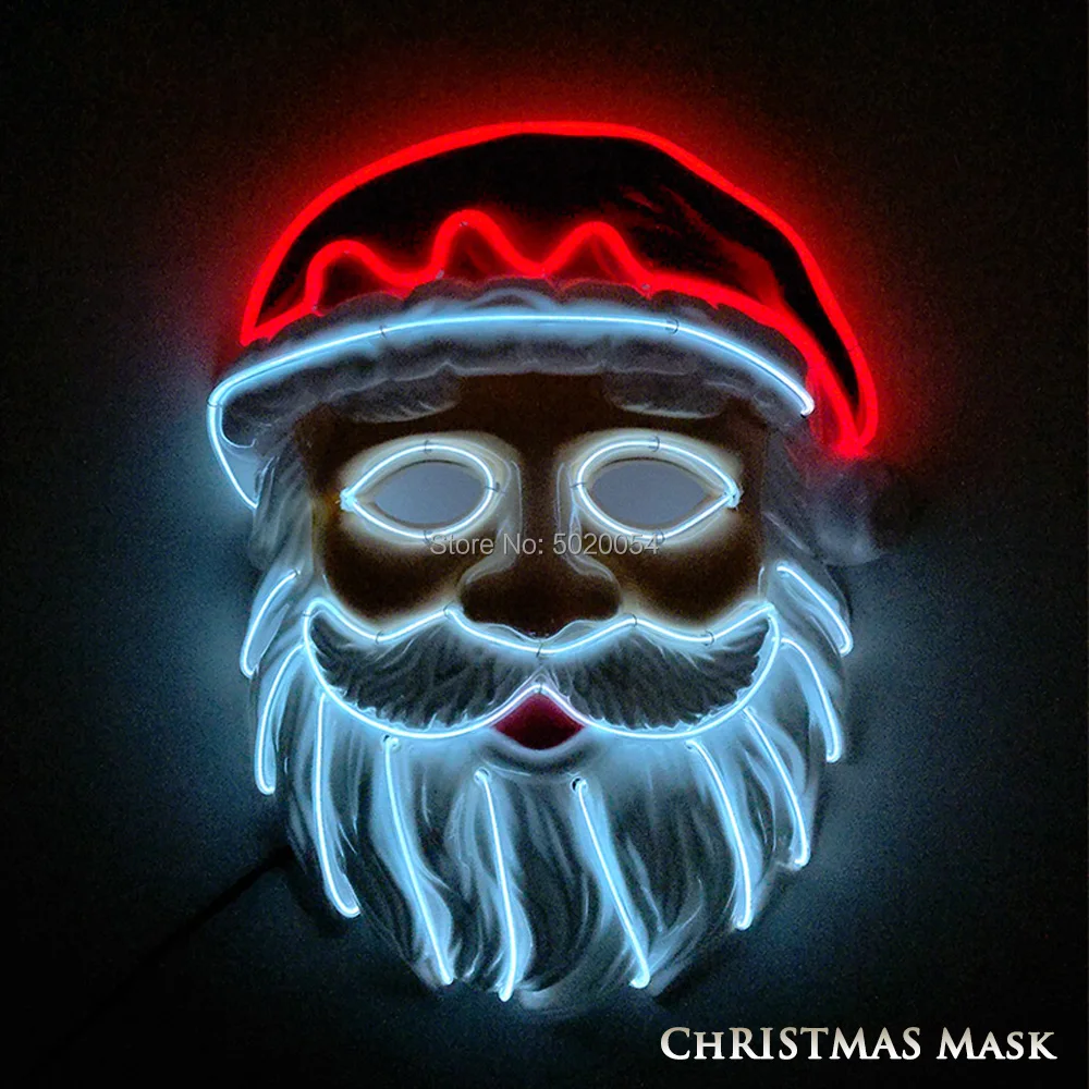 Popular Neon LED Lighting Father Christmas Mask Santa Claus Cosplay EL Flashing Mask Kriss Kringle Mask For Christmas