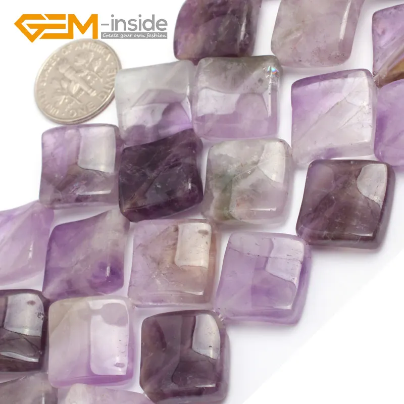 15mm Diagonal Square Twist Assorted Material Natural Gem Stones Flat Beads For Jewelry Making DIY 15\