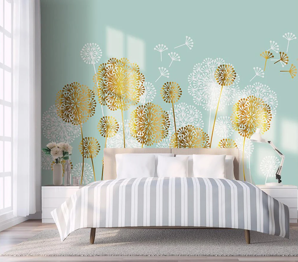 

Custom wallpaper Modern golden dandelion flower background wall