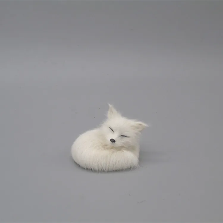mini cute sleeping fox model polyethylene & furs white fox home decoration about 9x5cm p0043