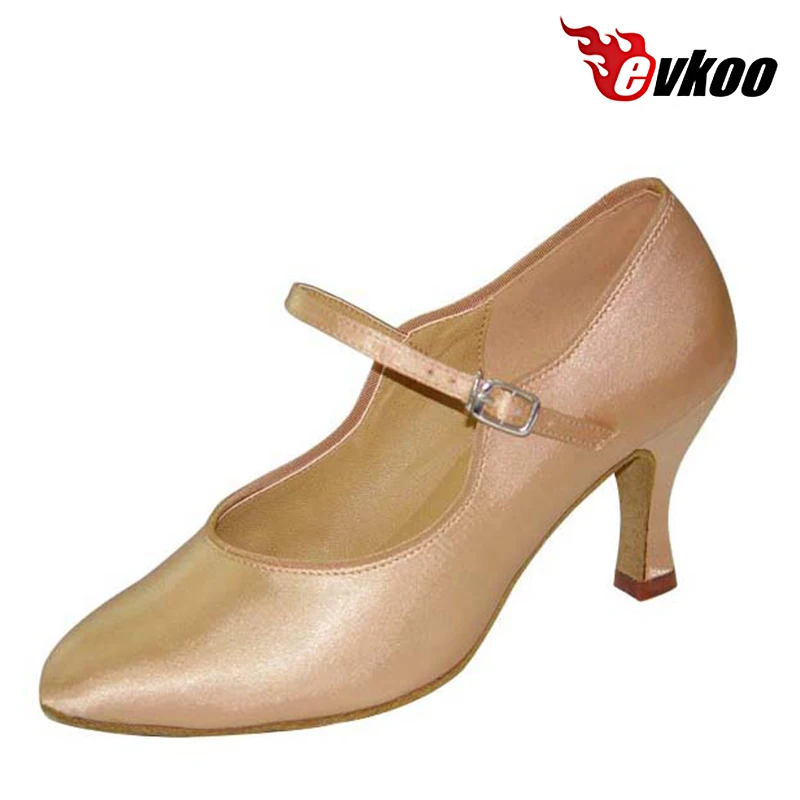 Customsized Ballroom Shoes 4 Different Colors Black White Tan Khaki Satin 7cm Heel Ballroom Dance Shoes For Ladies Evkoo-013