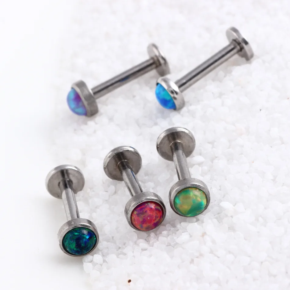 16G 6mm 316L Surgical Steel Opal Labret Lip Stud Rings Sexy Stone Style Lip Stud Fashion Earrings Monroe Piercing Body Jewelry