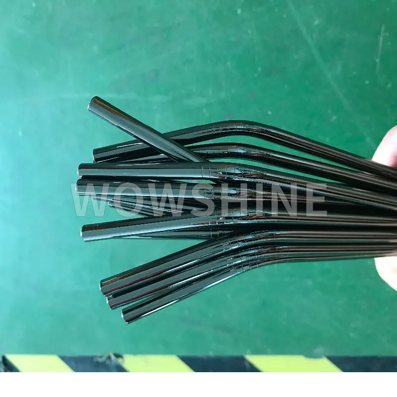 WOWSHINE New Colorful Stainless Steel 304 Drinking Straws 50pcs/lot Length 267mm Bent Dishwasher Safe Gun black