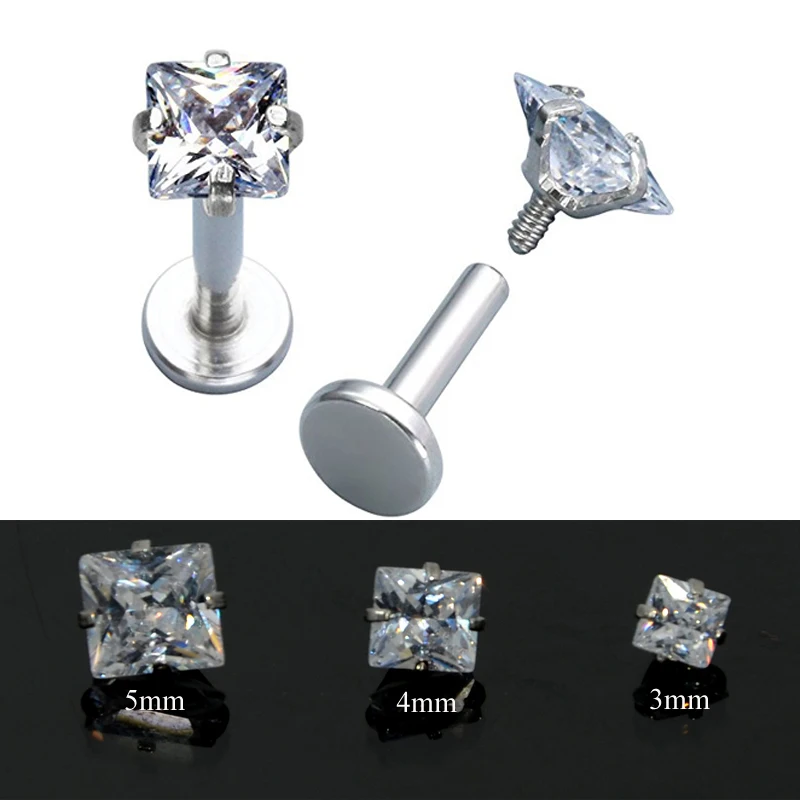 1pc Surgical Steel Prong Set Zircon Ear Helix Tragus Lip Stud Cartilage Earring Labret Monroe Ring Body Jewelry Retainer 16g
